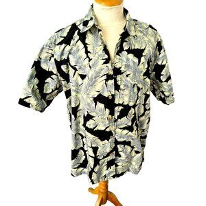 Cooke Street 80s Hawaiian Shirt Mens Size L Cotton Blue Green Black Banana Leaf
